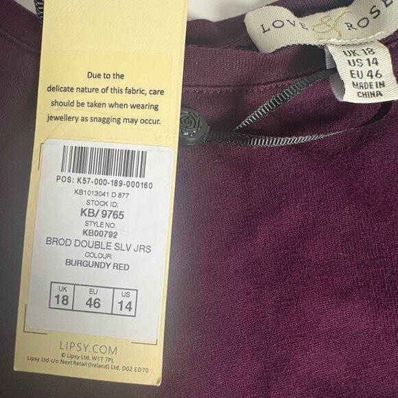 Love & Roses Berry Broderie Trim Tiered Sleeve T-Shirt Size 14 - Picture 7 of 10